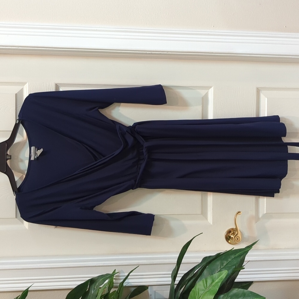 Allison Brittney Women's Navy Wrap Top Dress w/Belt Size XL